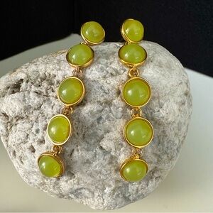 J.Crew Green Drop Dangle Pierced Earrings – 5-Tier Apple Green Cabochons, 3"